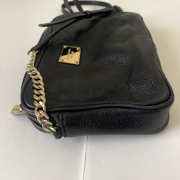 Michael Kors Black Leather Crossbody Bag Gold Chain Handbag Purse - Picture 8 of 12